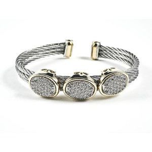 Double Wire Band Oval Shape Pave CZ Bracelet